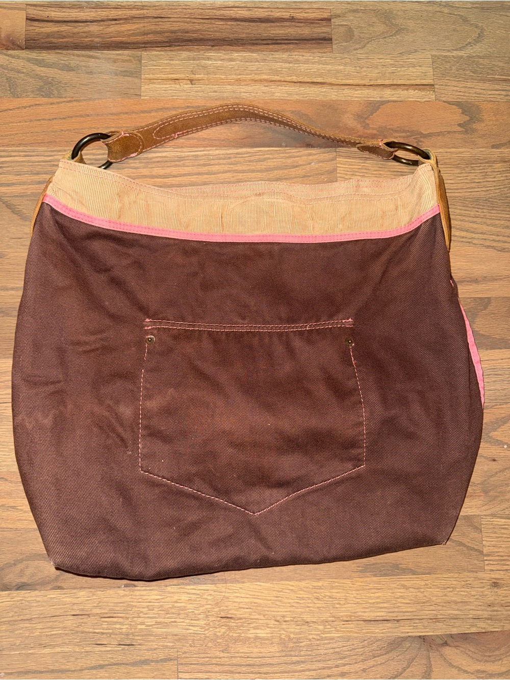 GAP Women's Brown Canvas Shoulder Bag with Pink Trim